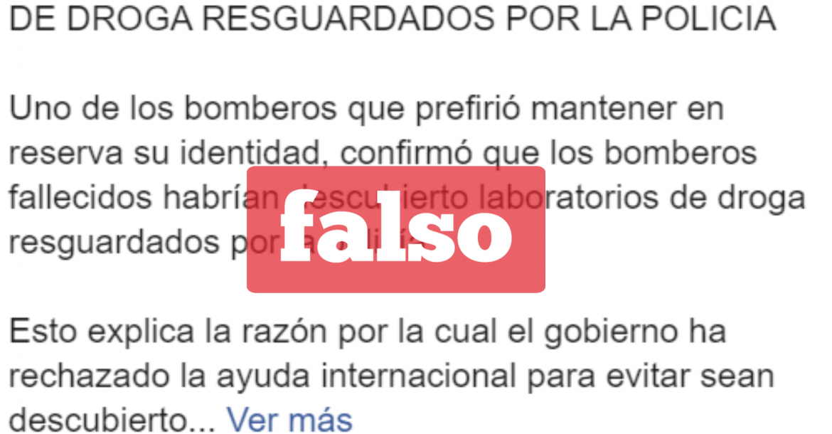 Una captura de la información falsa que circula en Facebook. 