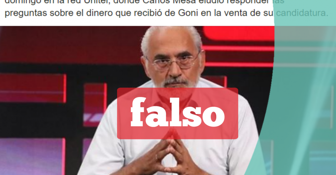 Una captura de la noticia falsa que circula en Facebook. 