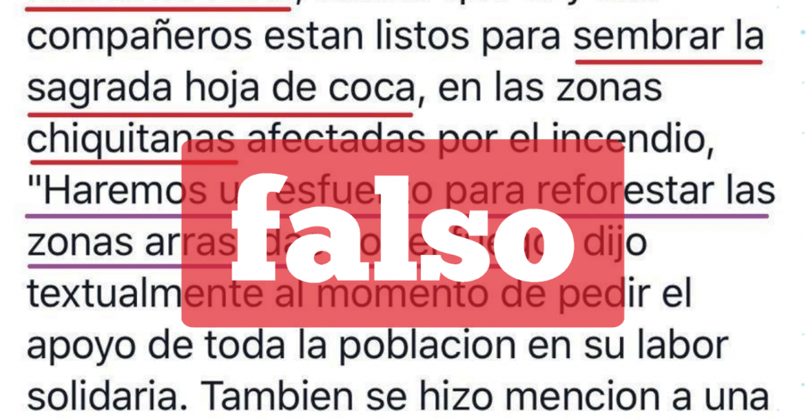 Una captura de la información falsa que circula en Facebook. 