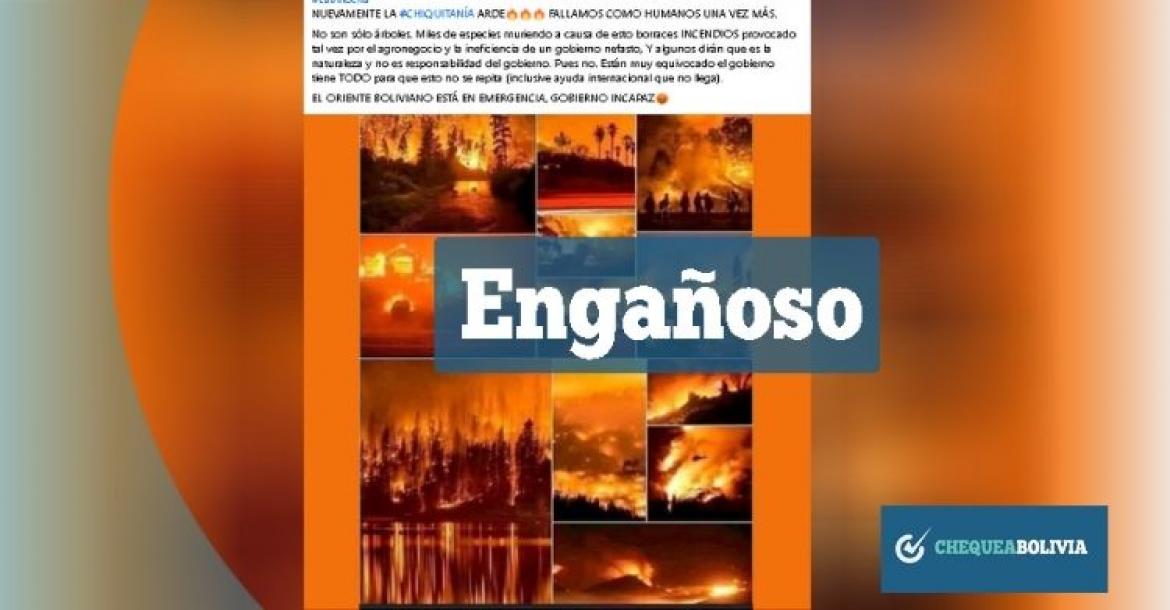 Captura de la publicación viral en Facebook que comparte fotos de incendios en otros países. 