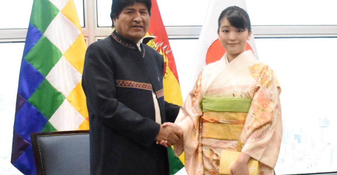 El presidente Evo Morales recibe en la Casa Grande del Pueblo la visita de la princesa Mako de Akishino. Foto: ABI