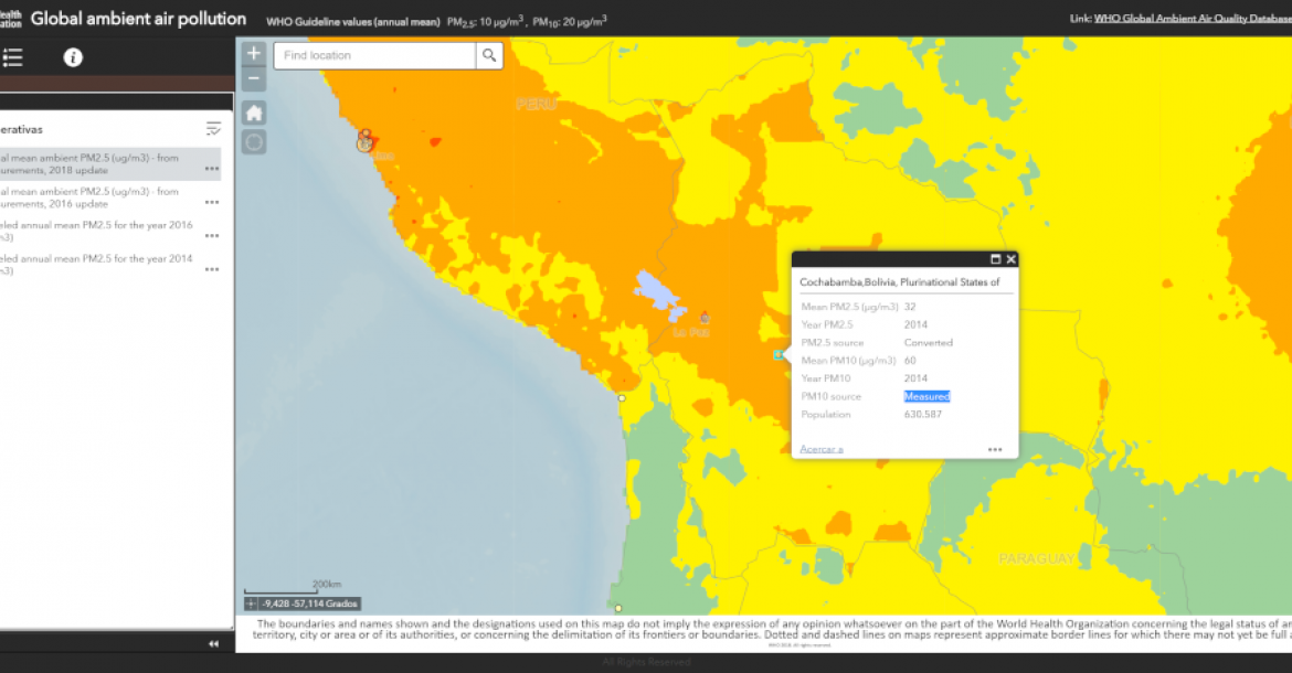 Cochabamba en el mapa interactivo de la OMS. 
